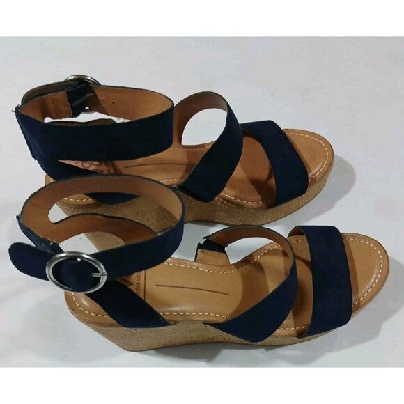 DV8 Dolce Vita Ankle Strap Wedge Heel Sandals Shoes Est Size 8.5 Blue Suede - Picture 7 of 12